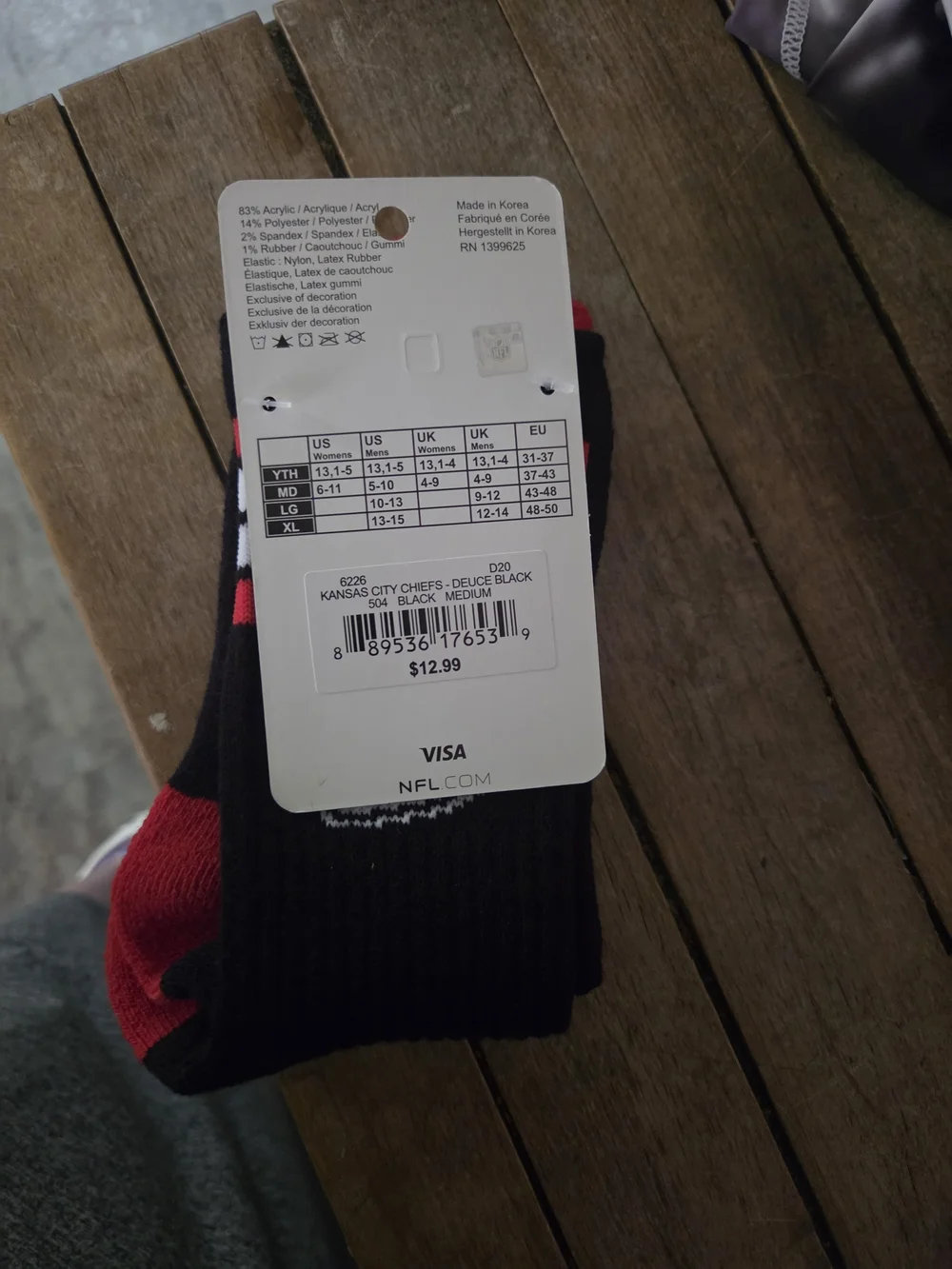NFL Kansas City Chiefs Black, Red & White Crew Socks